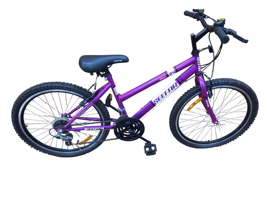 Purple children's bicycle on a white background
