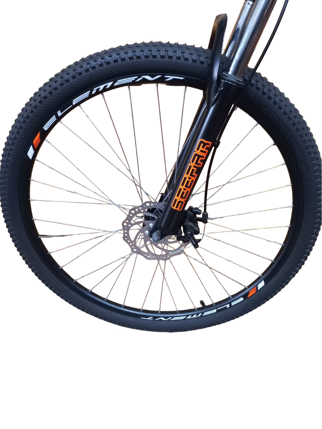 Bicycle wheel with brand name on a white background