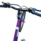 Purple bicycle with black handlebars on a white background